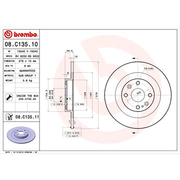 

BREMBO brzdový kotouč 08.C135.11, sada 2 ks