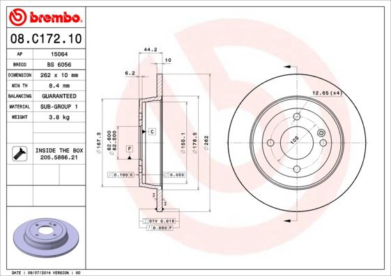 

BREMBO brzdový kotouč 08.C172.10, sada 2 ks