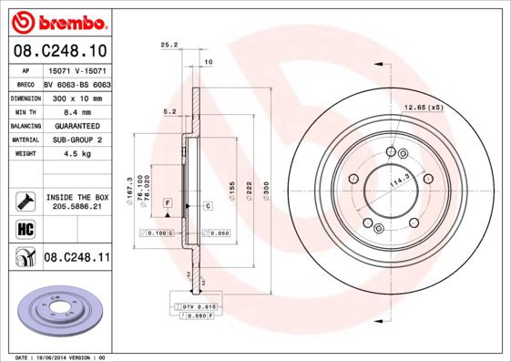 

BREMBO brzdový kotouč 08.C248.11, sada 2 ks