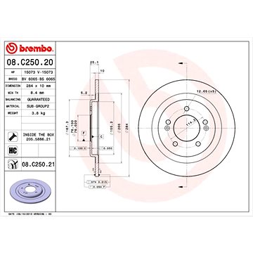 

BREMBO brzdový kotouč 08.C250.21, sada 2 ks