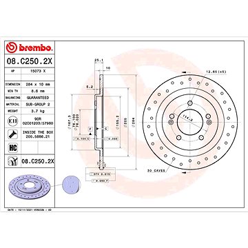 

BREMBO brzdový kotouč 08.C250.2X, sada 2 ks