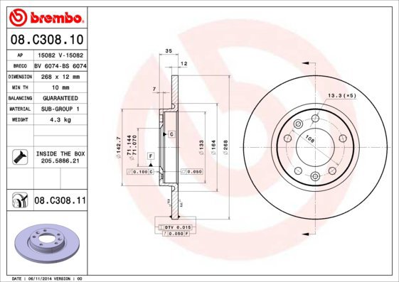 

BREMBO brzdový kotouč 08.C308.11, sada 2 ks