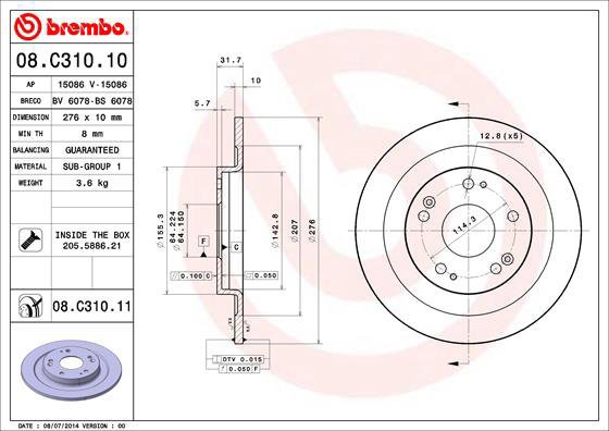 

BREMBO brzdový kotouč 08.C310.11, sada 2 ks