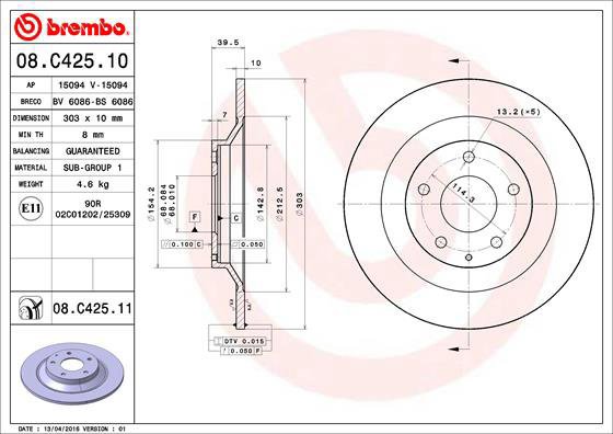 

BREMBO brzdový kotouč 08.C425.11, sada 2 ks