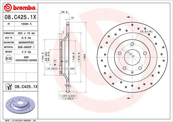

BREMBO brzdový kotouč 08.C425.1X, sada 2 ks