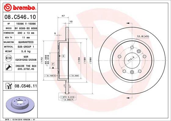 

BREMBO brzdový kotouč 08.C546.11, sada 2 ks