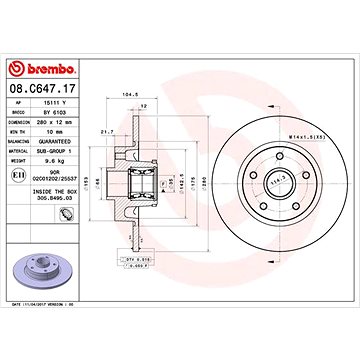 

BREMBO brzdový kotouč 08.C647.17, sada 2 ks