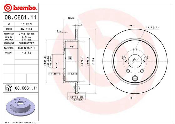 

BREMBO brzdový kotouč 08.C661.11, sada 2 ks