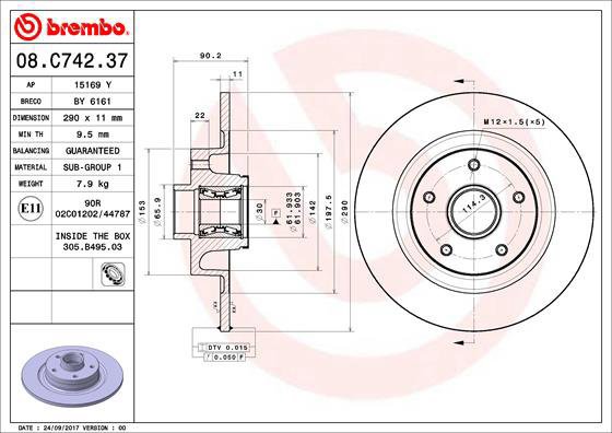 

BREMBO brzdový kotouč 08.C742.37, sada 2 ks
