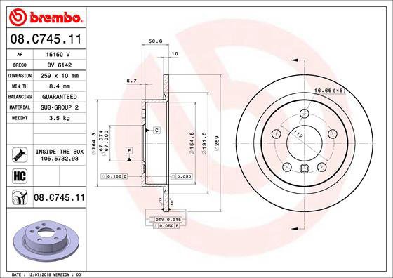 

BREMBO brzdový kotouč 08.C745.11, sada 2 ks