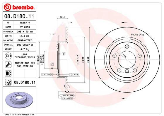 

BREMBO brzdový kotouč 08.D180.11, sada 2 ks