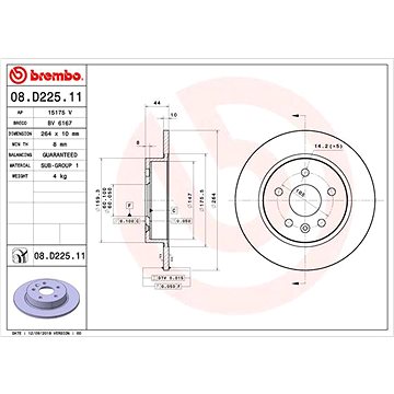 

BREMBO brzdový kotouč 08.D225.11, sada 2 ks