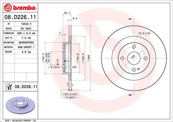 

BREMBO brzdový kotouč 08.D226.11, sada 2 ks