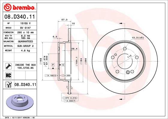 

BREMBO brzdový kotouč 08.D340.11, sada 2 ks