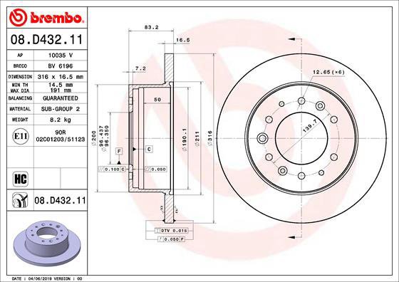 

BREMBO brzdový kotouč 08.D432.11, sada 2 ks