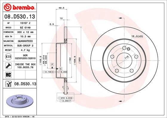 

BREMBO brzdový kotouč 08.D530.13, sada 2 ks