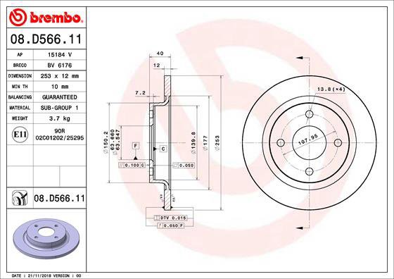 

BREMBO brzdový kotouč 08.D566.11, sada 2 ks