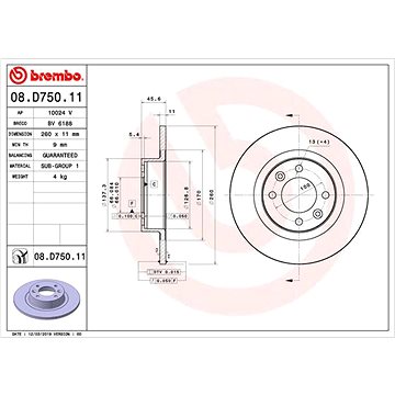 

BREMBO brzdový kotouč 08.D750.11, sada 2 ks