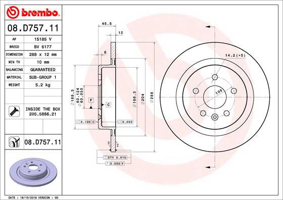 

BREMBO brzdový kotouč 08.D757.11, sada 2 ks
