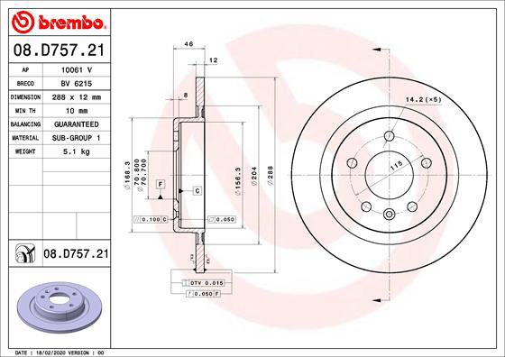 

BREMBO brzdový kotouč 08.D757.21, sada 2 ks