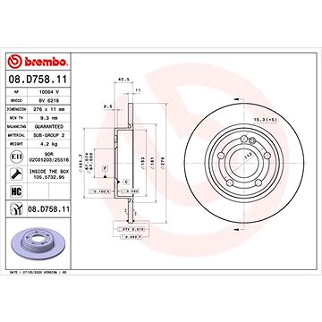 

BREMBO brzdový kotouč 08.D758.11, sada 2 ks