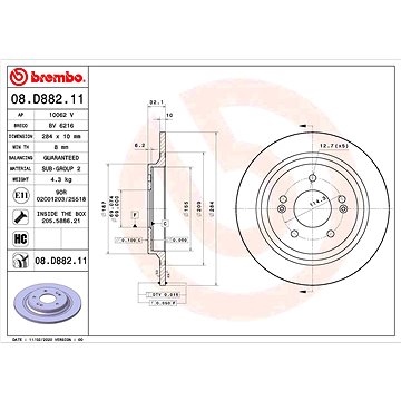 

BREMBO brzdový kotouč 08.D882.11, sada 2 ks