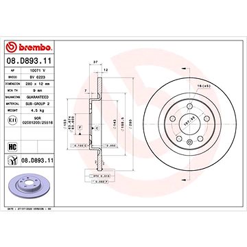 

BREMBO brzdový kotouč 08.D893.11, sada 2 ks