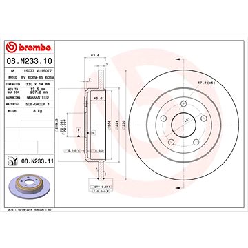 

BREMBO brzdový kotouč 08.N233.11, sada 2 ks