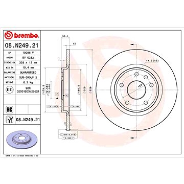 

BREMBO brzdový kotouč 08.N249.21, sada 2 ks