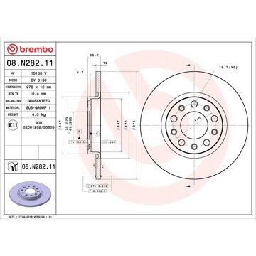 

BREMBO brzdový kotouč 08.N282.11, sada 2 ks