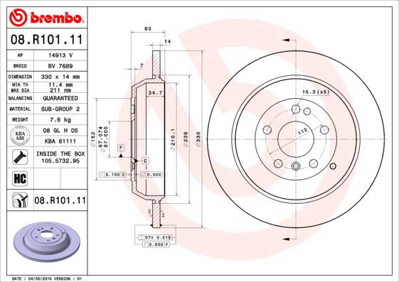 

BREMBO brzdový kotouč 08.R101.11, sada 2 ks
