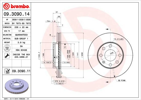 

BREMBO brzdový kotouč 09.3090.11, sada 2 ks