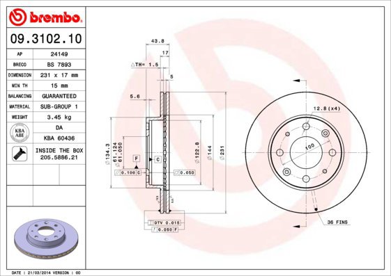 

BREMBO brzdový kotouč 09.3102.10, sada 2 ks