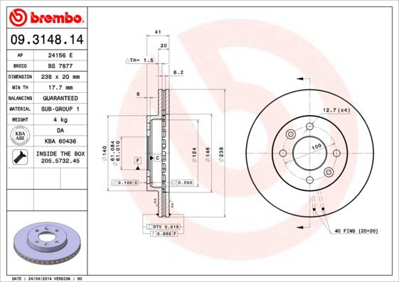 

BREMBO brzdový kotouč 09.3148.14, sada 2 ks