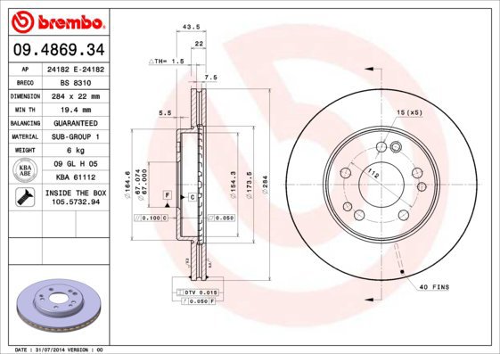 

BREMBO brzdový kotouč 09.4869.34, sada 2 ks