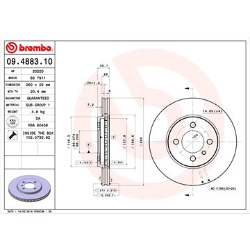 

BREMBO brzdový kotouč 09.4883.10, sada 2 ks