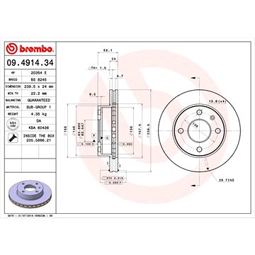 

BREMBO brzdový kotouč 09.4914.34, sada 2 ks