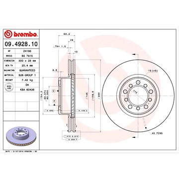 

BREMBO brzdový kotouč 09.4928.10, sada 2 ks
