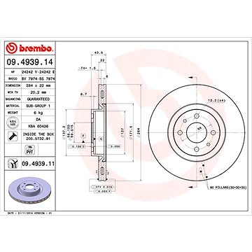

BREMBO brzdový kotouč 09.4939.11, sada 2 ks