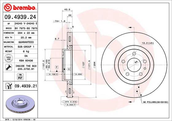 

BREMBO brzdový kotouč 09.4939.21, sada 2 ks
