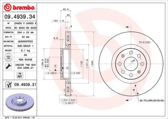 

BREMBO brzdový kotouč 09.4939.31, sada 2 ks