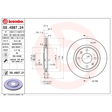

BREMBO brzdový kotouč 09.4987.21, sada 2 ks