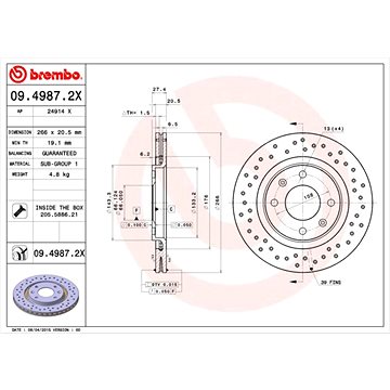 

BREMBO brzdový kotouč 09.4987.2X, sada 2 ks