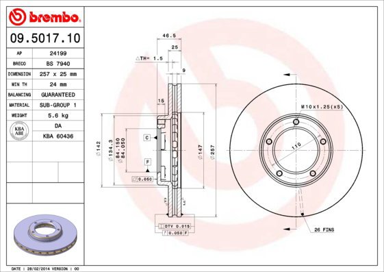 

BREMBO brzdový kotouč 09.5017.10, sada 2 ks