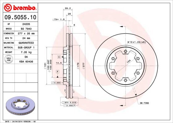 

BREMBO brzdový kotouč 09.5055.10, sada 2 ks