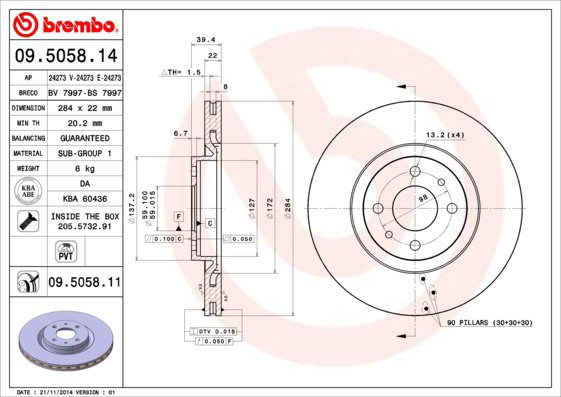 

BREMBO brzdový kotouč 09.5058.11, sada 2 ks
