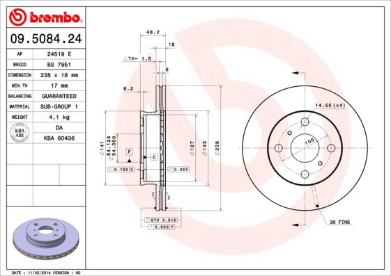 

BREMBO brzdový kotouč 09.5084.24, sada 2 ks