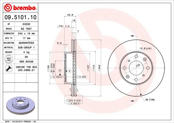 

BREMBO brzdový kotouč 09.5101.10, sada 2 ks
