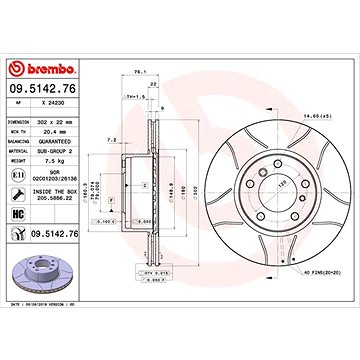 

BREMBO brzdový kotouč 09.5142.76, sada 2 ks