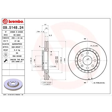 

BREMBO brzdový kotouč 09.5148.24, sada 2 ks